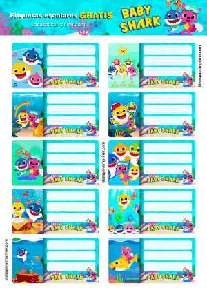 Etiquetas Escolares Baby Shark Para Imprimir 